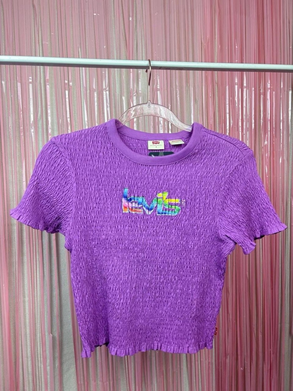 NWT Levi's Purple Smocked Babytee with Rainbow Logo M